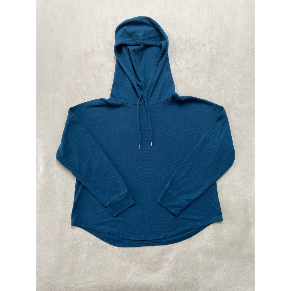 Victorias Secret Womens Teal Waffle Knit Pullover Hoodie Large Relaxed Fit